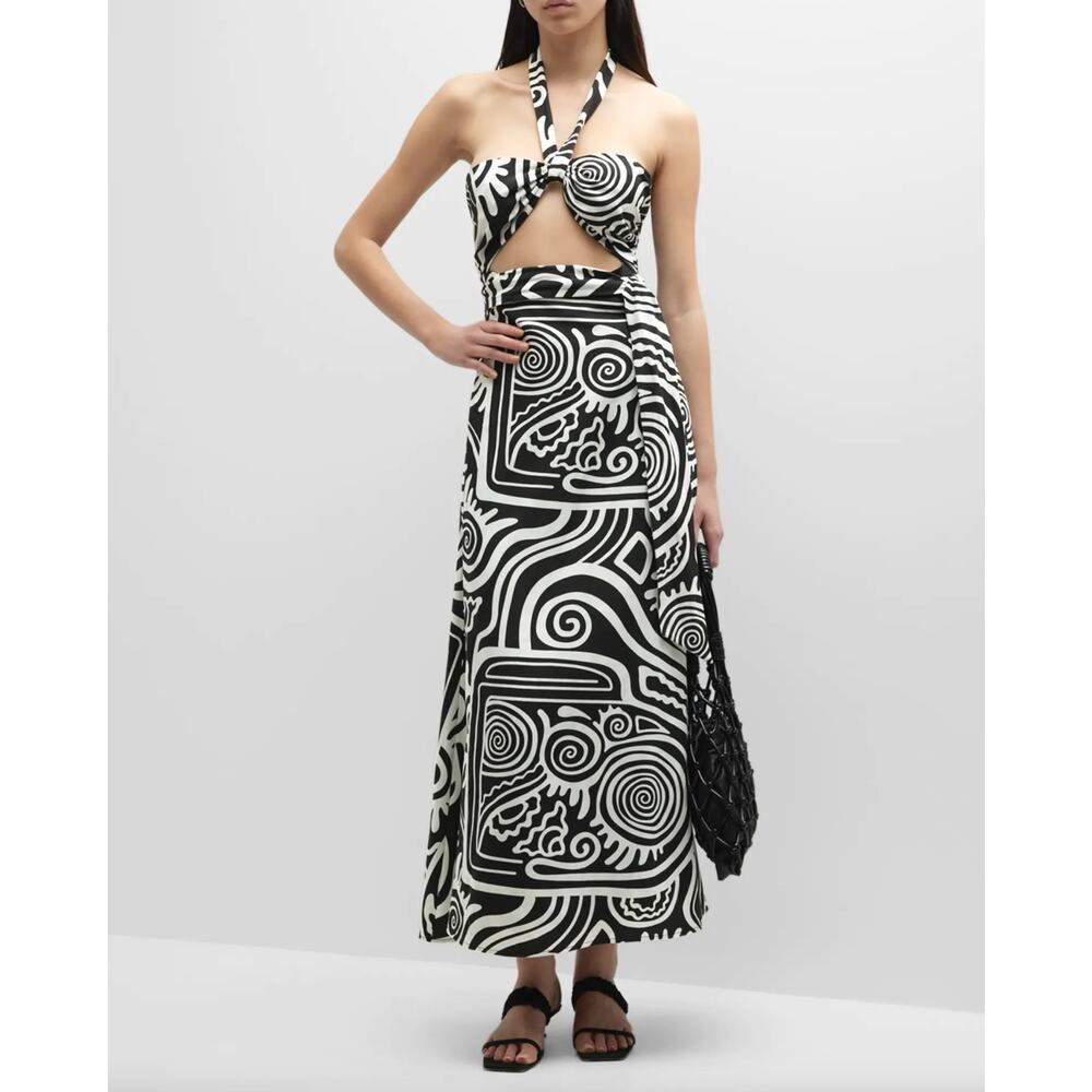 Mara Hoffman Paula Halter Cutout Two-Tone Midi Wrap Dress